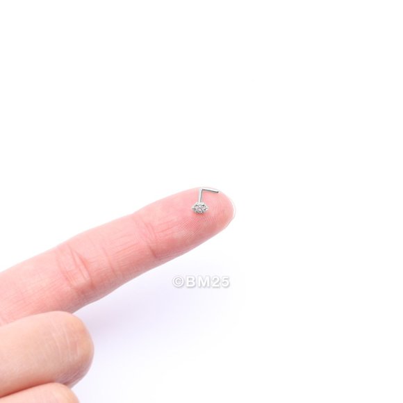 14 Karat White Gold Glistening Multi-Gem Flower Sparkle L-Shaped Nose Ring - Picture 2 of 5